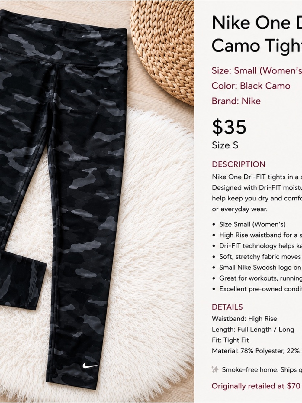 Nike Black & Charcoal Camo Performance Leggings